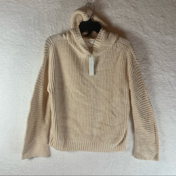 Abound Hooded Back Slit Cotton Blend Cozy Hooded Knit Sweater Cream Size S NWT. - Picture 3 of 9